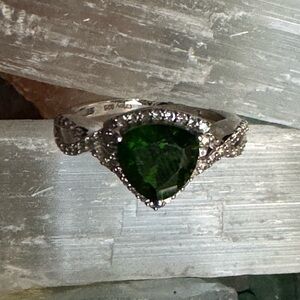 Exquisite Russian Diopside & CZ Halo Ring — Size 7 — 925 Sterling Silver